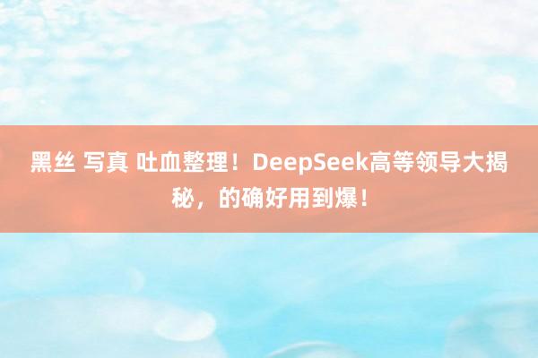 黑丝 写真 吐血整理！DeepSeek高等领导大揭秘，的确好用到爆！